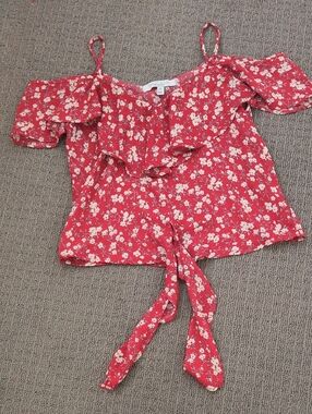 Sweet Rain Red Floral Tie-Front Camisole